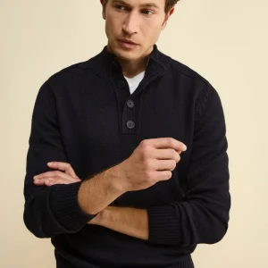 Lupetto con Bottoni in Lana Vergine Mouliné - BLU