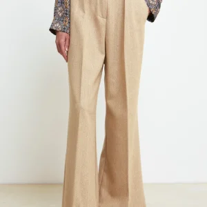 Pantalone Gamba Larga in Lana - BEIGE SPIGATO