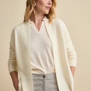 Cardigan Lungo con Collo a Scialle in Lana - PANNA