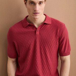 Polo Mezza Manica a Rombi in Cotone Crêpe - GERANIO