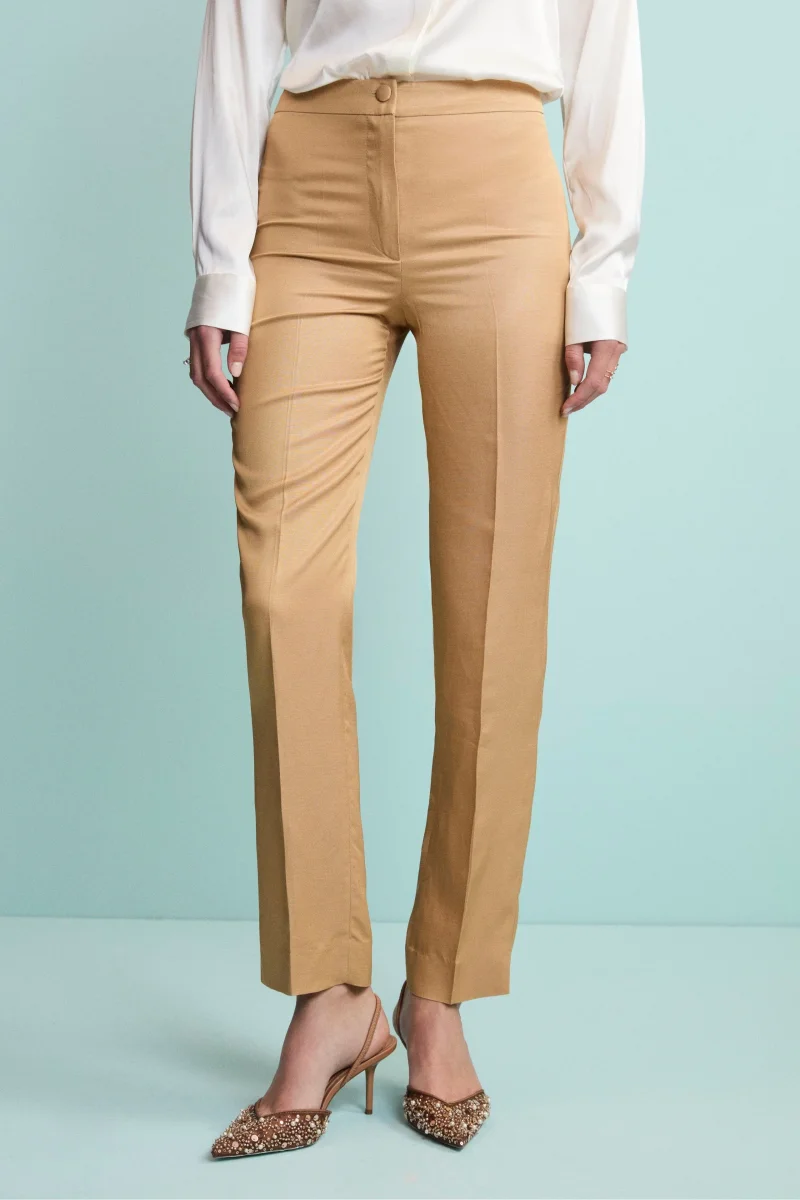 Pantalone Elegante a Sigaretta in Misto Lino - ORO - immagine 2