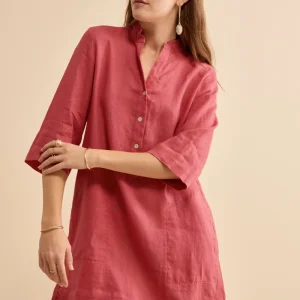 Abito Chemisier Midi in Lino con Collo Coreana - CORALLO