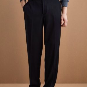 Pantalone Gamba Larga in Misto Lana con Piega - BLU SCURO