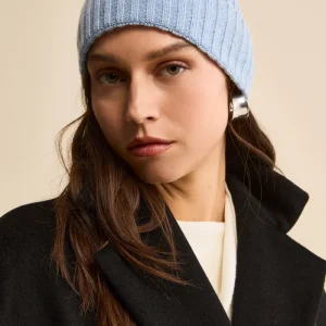 Cappello in cashmere a coste - CIELO