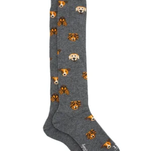 Calze Lunghe in Cotone Fantsia Cani - GRIGIO SCURO