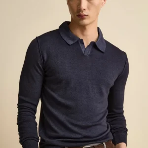 Polo derby in lana merino - BLU MARINE