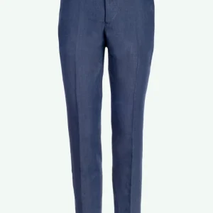 Pantalone Slim Fit in Lino con Pieghe - BLU