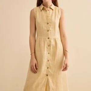 Abito Chemisier Lungo in Lino - CREMA