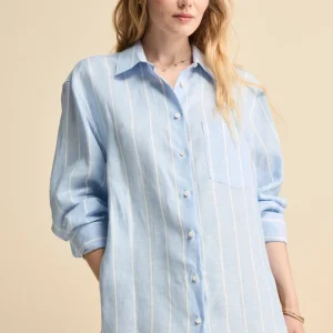 Camicia Over in Lino con Taschino - AZZURRO RIGATO