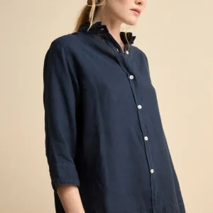 Camicia Over Coreana in Lino - BLU