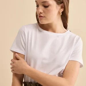 T-Shirt Girocollo in Cotone Elasticizzato - BIANCO