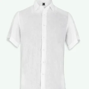 Camicia di Lino con Maniche Corte Regular Fit - BIANCO