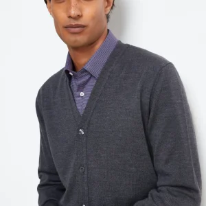 Cardigan Scollo a V in Lana Merino - ANTRACITE