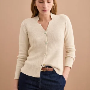 Cardigan Links Scollo a V in Cotone - VANIGLIA