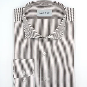 Camicia Fantasia Custom Fit in Cotone Dobby - MARRONE RIGATO