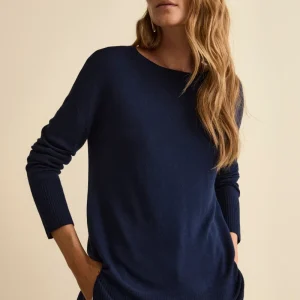 Maglia Lunga Girocollo in Lana Merino - NAVY