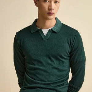 Polo derby in lana merino - PETROLIO