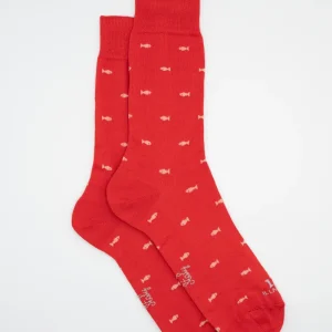 Calze Corte in Cotone Fantasia Pesci - ROSSO/ROSA