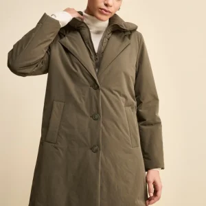 Impermeabile Midi Imbottito con Cappuccio Removibile - VERDE MILITARE