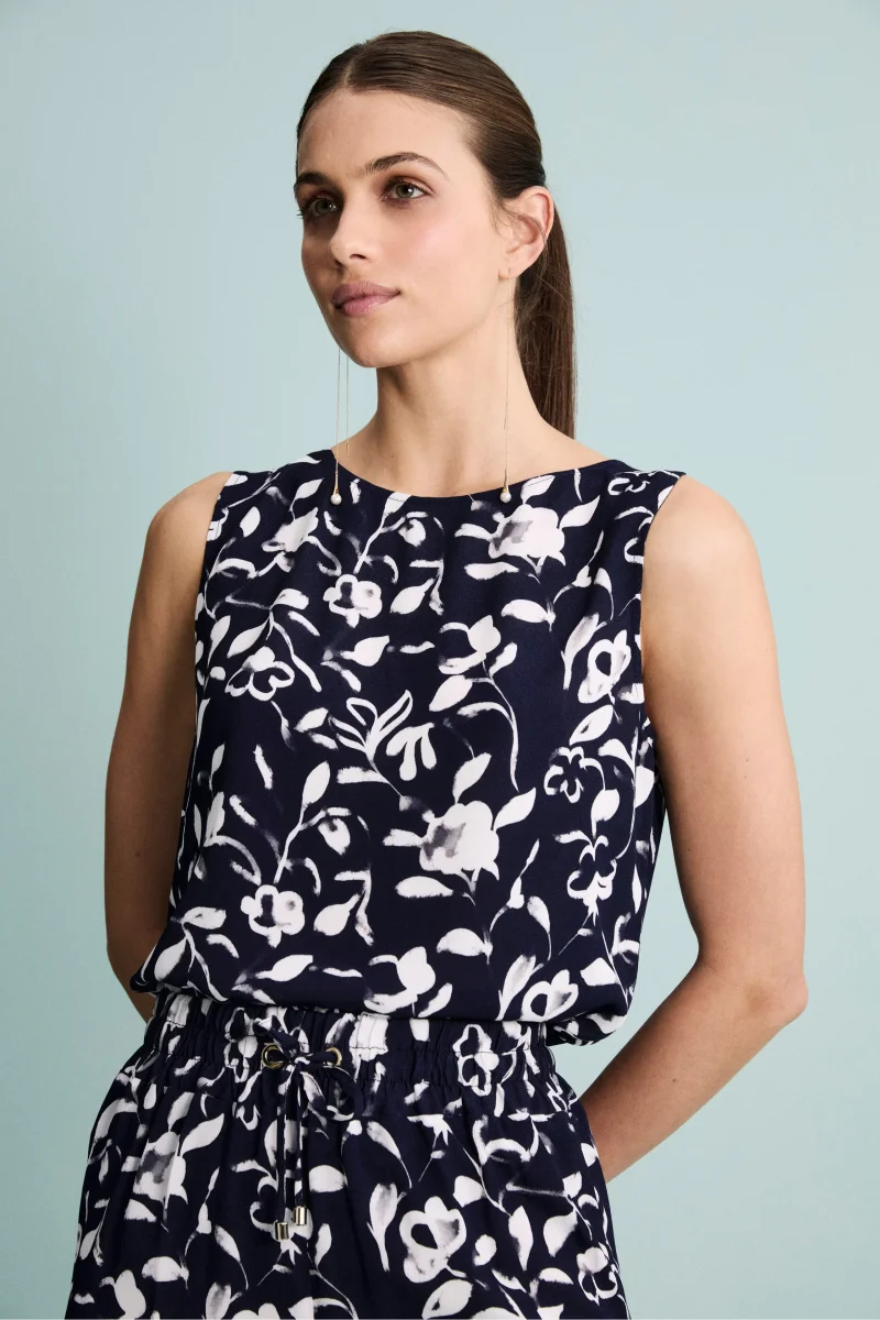 Top Floreale Elegante - FANT. BLU
