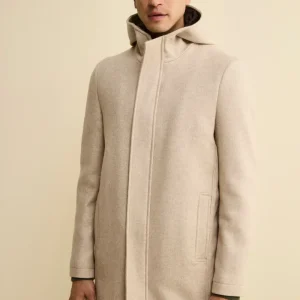 Cappotto Twill in Misto Lana con Zip e Cappuccio - TORTORA