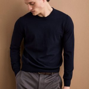 Maglia girocollo in cotone - BLU