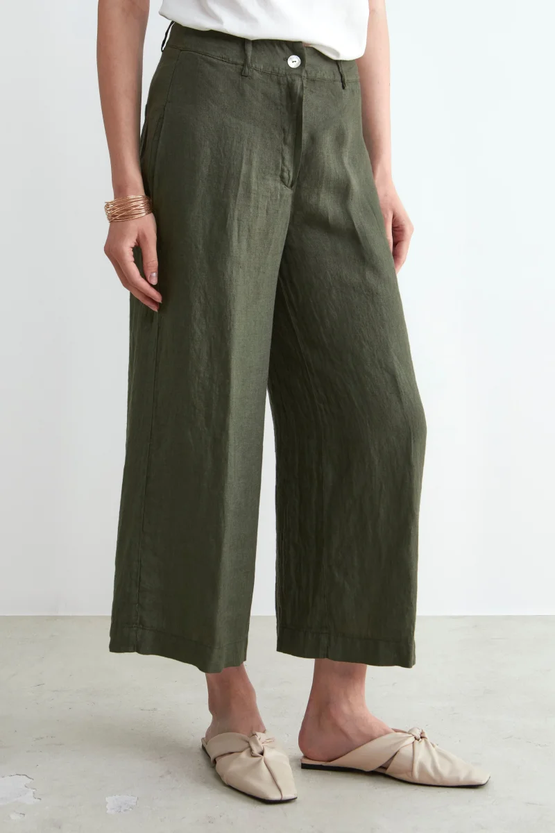 Pantaloni in lino cropped - FANGO - immagine 2