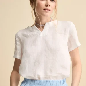 Blusa Morbida Girocollo in Lino - BIANCO