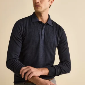 Polo in Maglia con Bottoni in Lana Merino - BLU