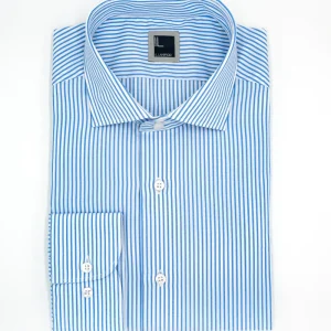 Camicia Slim Fit a Righe con Collo Francese - AZZURRO RIGATO
