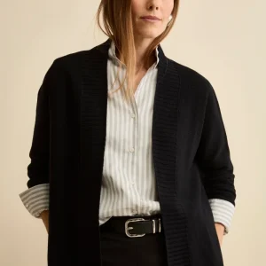 Cardigan Lungo con Collo a Scialle in Lana - NERO