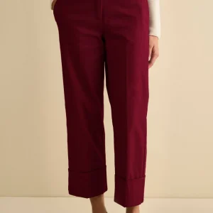 Pantalone Gamba Larga con Pieghe e Risvolto - MAGENTA