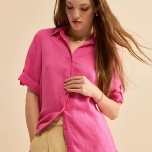 Camicia Over in Lino con Risvolto - FUXIA