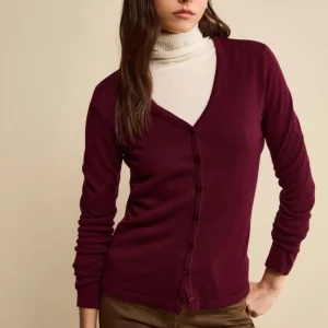Cardigan in Lana Merino con Scollo a V - BORDEAUX