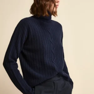 Dolcevita in Lana e Cashmere con Treccia - BLU