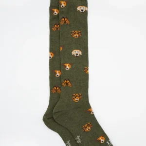 Calze Lunghe in Cotone Fantasia Cani - VERDE