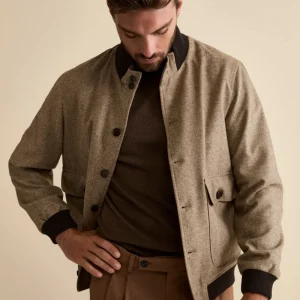 Bomber Spigato con Tasche in Misto Lana - MARRONE SPIGATO