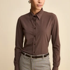 Camicia Regular Fit in Tessuto Tecnico - MARRONE