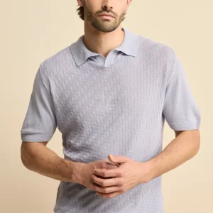 Polo Derby Mezza Manica in Misto Lino - AZZURRO