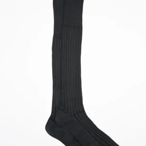 Calze Lunghe a Coste in Filo di Scozia - NERO