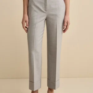 Pantalone a Gamba Larga con Risvolto in Misto Lana - GRIGIO CHIARO