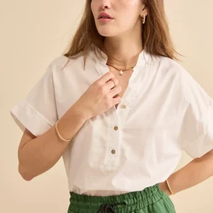 Blusa Boxy in Cotone con Bottoni - PANNA