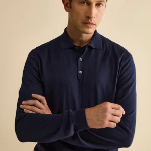 Polo con Bottoni in Seta e Cashmere - BLU NOTTE