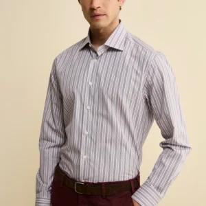 Camicia Fantasia Custom Fit in Cotone - RIGATO VIOLA/BLU