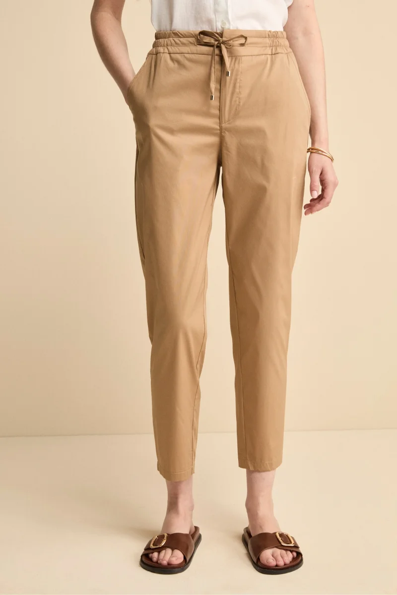 Pantalone Coulisse a Vita Alta in Cotone - KAKI - immagine 2