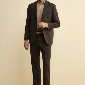 Abito Check Monopetto Comfort Fit in Lana Vergine - FANT. MARRONE