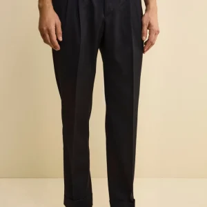 Pantalone Straight in Lana Vergine con Pinces e Risvolto - BLU