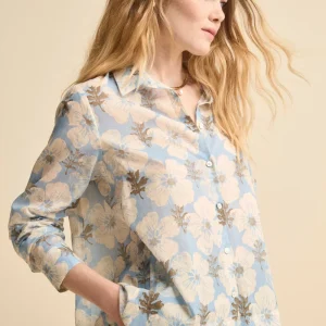 Camicia Over Floreale in Voile di Cotone - FANT. BIANCO/AZZURRO