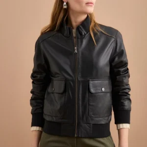 Bomber in Pelle con Tasche - NERO