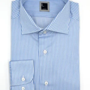 Camicia Rigata Slim Fit con Collo Francese - RIGATO BIANCO/AZZURRO